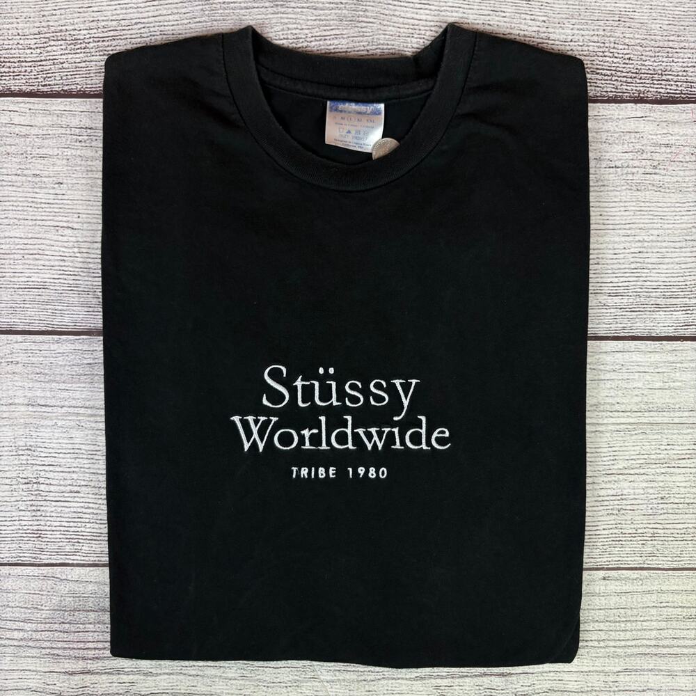 Vintage Y2k Stussy Worldwide Tribe Embroidered T-shirt